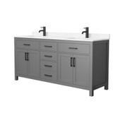 Wyndham WCG242472DGBCCUNSMXX Beckett 72 Inch Double Bathroom Vanity in Dark Gray, Carrara Cultured Marble Countertop, Undermount Square Sinks, Matte Black Trim