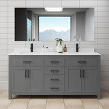 Wyndham WCG242472DGBCCUNSMXX Beckett 72 Inch Double Bathroom Vanity in Dark Gray, Carrara Cultured Marble Countertop, Undermount Square Sinks, Matte Black Trim