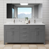 Wyndham WCG242472DKGCCUNSMXX Beckett 72 Inch Double Bathroom Vanity in Dark Gray, Carrara Cultured Marble Countertop, Undermount Square Sinks, No Mirror