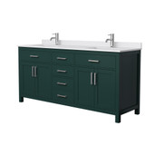 Wyndham WCG242472DGEWCUNSMXX Beckett 72 Inch Double Bathroom Vanity in Green, White Cultured Marble Countertop, Undermount Square Sinks, Brushed Nickel Trim