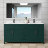 Wyndham WCG242472DGKWCUNSMXX Beckett 72 Inch Double Bathroom Vanity in Green, White Cultured Marble Countertop, Undermount Square Sinks, Matte Black Trim