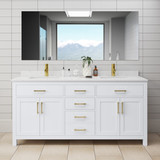Wyndham WCG242472DWGCCUNSMXX Beckett 72 Inch Double Bathroom Vanity in White, Carrara Cultured Marble Countertop, Undermount Square Sinks, Brushed Gold Trim