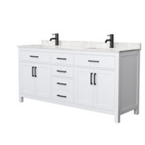 Wyndham WCG242472DWBCCUNSMXX Beckett 72 Inch Double Bathroom Vanity in White, Carrara Cultured Marble Countertop, Undermount Square Sinks, Matte Black Trim