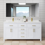 Wyndham WCG242472DWGWCUNSMXX Beckett 72 Inch Double Bathroom Vanity in White, White Cultured Marble Countertop, Undermount Square Sinks, Brushed Gold Trim