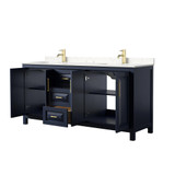 Wyndham WCV252572DBLC2UNSMXX Daria 72 Inch Double Bathroom Vanity in Dark Blue, Light-Vein Carrara Cultured Marble Countertop, Undermount Square Sinks, No Mirror