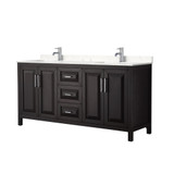 Wyndham WCV252572DDEC2UNSMXX Daria 72 Inch Double Bathroom Vanity in Dark Espresso, Light-Vein Carrara Cultured Marble Countertop, Undermount Square Sinks, No Mirror