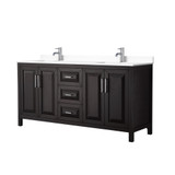 Wyndham WCV252572DDEWCUNSMXX Daria 72 Inch Double Bathroom Vanity in Dark Espresso, White Cultured Marble Countertop, Undermount Square Sinks, No Mirror