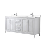 Wyndham WCV252572DWHWCUNSMXX Daria 72 Inch Double Bathroom Vanity in White, White Cultured Marble Countertop, Undermount Square Sinks, No Mirror