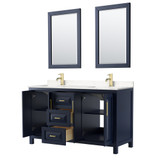 Wyndham WCV252560DBLC2UNSM24 Daria 60 Inch Double Bathroom Vanity in Dark Blue, Light-Vein Carrara Cultured Marble Countertop, Undermount Square Sinks, 24 Inch Mirrors Wyndham WCV252560DBLC2UNSM24 Daria 60 Inch Double Bathroom Vanity in Dark Blue, Light-Vein Carrara Cultured Marble Countertop, Undermount Square Sinks, 24 Inch Mirrors