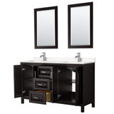 Wyndham WCV252560DDEC2UNSM24 Daria 60 Inch Double Bathroom Vanity in Dark Espresso, Light-Vein Carrara Cultured Marble Countertop, Undermount Square Sinks, 24 Inch Mirrors