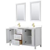Wyndham WCV252560DWGWCUNSM24 Daria 60 Inch Double Bathroom Vanity in White, White Cultured Marble Countertop, Undermount Square Sinks, 24 Inch Mirrors, Brushed Gold Trim