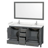 Wyndham WCS141460DKGC2UNSM58 Sheffield 60 Inch Double Bathroom Vanity in Dark Gray, Carrara Cultured Marble Countertop, Undermount Square Sinks, 58 Inch Mirror