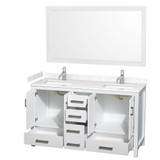 Wyndham WCS141460DWHC2UNSM58 Sheffield 60 Inch Double Bathroom Vanity in White, Carrara Cultured Marble Countertop, Undermount Square Sinks, 58 Inch Mirror