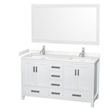 Wyndham WCS141460DWHC2UNSM58 Sheffield 60 Inch Double Bathroom Vanity in White, Carrara Cultured Marble Countertop, Undermount Square Sinks, 58 Inch Mirror Wyndham WCS141460DWHC2UNSM58 Sheffield 60 Inch Double Bathroom Vanity in White, Carrara Cultured Marble Countertop, Undermount Square Sinks, 58 Inch Mirror