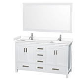 Wyndham WCS141460DWHWCUNSM58 Sheffield 60 Inch Double Bathroom Vanity in White, White Cultured Marble Countertop, Undermount Square Sinks, 58 Inch Mirror