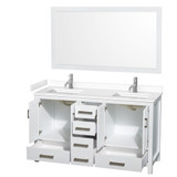 Wyndham WCS141460DWHWCUNSM58 Sheffield 60 Inch Double Bathroom Vanity in White, White Cultured Marble Countertop, Undermount Square Sinks, 58 Inch Mirror