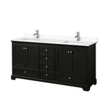 Wyndham WCS202072DDEWCUNSMXX Deborah 72 Inch Double Bathroom Vanity in Dark Espresso, White Cultured Marble Countertop, Undermount Square Sinks, No Mirrors