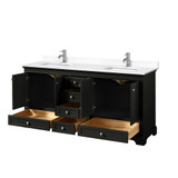 Wyndham WCS202072DDEWCUNSMXX Deborah 72 Inch Double Bathroom Vanity in Dark Espresso, White Cultured Marble Countertop, Undermount Square Sinks, No Mirrors