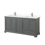 Wyndham WCS202072DKGWCUNSMXX Deborah 72 Inch Double Bathroom Vanity in Dark Gray, White Cultured Marble Countertop, Undermount Square Sinks, No Mirrors