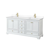 Wyndham WCS202072DWGWCUNSMXX Deborah 72 Inch Double Bathroom Vanity in White, White Cultured Marble Countertop, Undermount Square Sinks, Brushed Gold Trim, No Mirrors