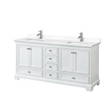 Wyndham WCS202072DWHWCUNSMXX Deborah 72 Inch Double Bathroom Vanity in White, White Cultured Marble Countertop, Undermount Square Sinks, No Mirrors