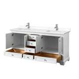 Wyndham WCS202072DWHWCUNSMXX Deborah 72 Inch Double Bathroom Vanity in White, White Cultured Marble Countertop, Undermount Square Sinks, No Mirrors