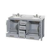 Wyndham WCS141460DGYCMUNOMXX Sheffield 60 Inch Double Bathroom Vanity in Gray, White Carrara Marble Countertop, Undermount Oval Sinks, and No Mirror
