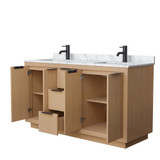 Wyndham WCF282860DLBCMUNSMXX Maroni 60 Inch Double Bathroom Vanity in Light Straw, White Carrara Marble Countertop, Undermount Square Sinks, Matte Black Trim