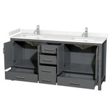 Wyndham WCS141472DKGC2UNSMXX Sheffield 72 Inch Double Bathroom Vanity in Dark Gray, Carrara Cultured Marble Countertop, Undermount Square Sinks, No Mirror