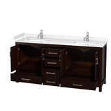 Wyndham WCS141472DESC2UNSMXX Sheffield 72 Inch Double Bathroom Vanity in Espresso, Carrara Cultured Marble Countertop, Undermount Square Sinks, No Mirror