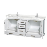 Wyndham WCS141472DWHC2UNSMXX Sheffield 72 Inch Double Bathroom Vanity in White, Carrara Cultured Marble Countertop, Undermount Square Sinks, No Mirror