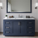 Wyndham WCF292960SBNCMUNSMXX Miranda 60 Inch Single Bathroom Vanity in Dark Blue, White Carrara Marble Countertop, Undermount Square Sink, Brushed Nickel Trim