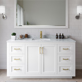 Wyndham WCF292960SWGCMUNSMXX Miranda 60 Inch Single Bathroom Vanity in White, White Carrara Marble Countertop, Undermount Square Sink, Brushed Gold Trim