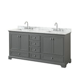 Wyndham WCS202072DKGCMUNSMXX Deborah 72 Inch Double Bathroom Vanity in Dark Gray, White Carrara Marble Countertop, Undermount Square Sinks, and No Mirror