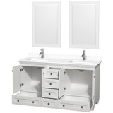 Wyndham WCV800060DWHWCUNSM24 Acclaim 60 Inch Double Bathroom Vanity in White, White Cultured Marble Countertop, Undermount Square Sinks, 24 Inch Mirrors