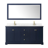Wyndham WCV232372DBLC2UNSMXX Avery 72 Inch Double Bathroom Vanity in Dark Blue, Light-Vein Carrara Cultured Marble Countertop, Undermount Square Sinks, No Mirror
