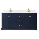 Wyndham WCV232372DBLC2UNSMXX Avery 72 Inch Double Bathroom Vanity in Dark Blue, Light-Vein Carrara Cultured Marble Countertop, Undermount Square Sinks, No Mirror