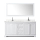 Wyndham WCV232372DWHC2UNSMXX Avery 72 Inch Double Bathroom Vanity in White, Light-Vein Carrara Cultured Marble Countertop, Undermount Square Sinks, No Mirror