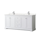 Wyndham WCV232372DWHC2UNSMXX Avery 72 Inch Double Bathroom Vanity in White, Light-Vein Carrara Cultured Marble Countertop, Undermount Square Sinks, No Mirror