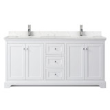 Wyndham WCV232372DWHC2UNSMXX Avery 72 Inch Double Bathroom Vanity in White, Light-Vein Carrara Cultured Marble Countertop, Undermount Square Sinks, No Mirror