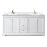 Wyndham WCV232372DWGWCUNSMXX Avery 72 Inch Double Bathroom Vanity in White, White Cultured Marble Countertop, Undermount Square Sinks, Brushed Gold Trim