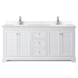 Wyndham WCV232372DWHWCUNSMXX Avery 72 Inch Double Bathroom Vanity in White, White Cultured Marble Countertop, Undermount Square Sinks, No Mirror