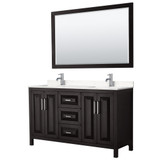 Wyndham WCV252560DDEC2UNSM58 Daria 60 Inch Double Bathroom Vanity in Dark Espresso, Light-Vein Carrara Cultured Marble Countertop, Undermount Square Sinks, 58 Inch Mirror