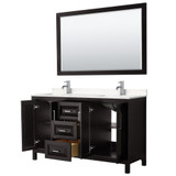 Wyndham WCV252560DDEC2UNSM58 Daria 60 Inch Double Bathroom Vanity in Dark Espresso, Light-Vein Carrara Cultured Marble Countertop, Undermount Square Sinks, 58 Inch Mirror