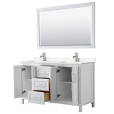 Wyndham WCV252560DWHC2UNSM58 Daria 60 Inch Double Bathroom Vanity in White, Light-Vein Carrara Cultured Marble Countertop, Undermount Square Sinks, 58 Inch Mirror