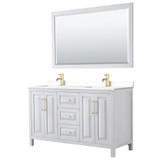 Wyndham WCV252560DWGWCUNSM58 Daria 60 Inch Double Bathroom Vanity in White, White Cultured Marble Countertop, Undermount Square Sinks, 58 Inch Mirror, Brushed Gold Trim Wyndham WCV252560DWGWCUNSM58 Daria 60 Inch Double Bathroom Vanity in White, White Cultured Marble Countertop, Undermount Square Sinks, 58 Inch Mirror, Brushed Gold Trim