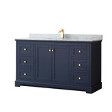Wyndham WCV232360SBLCMUNSMXX Avery 60 Inch Single Bathroom Vanity in Dark Blue, White Carrara Marble Countertop, Undermount Square Sink, and No Mirror