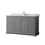 Wyndham WCV232360SKGCMUNSMXX Avery 60 Inch Single Bathroom Vanity in Dark Gray, White Carrara Marble Countertop, Undermount Square Sink, and No Mirror
