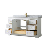 Wyndham WCV232360SWGCMUNSMXX Avery 60 Inch Single Bathroom Vanity in White, White Carrara Marble Countertop, Undermount Square Sink, Brushed Gold Trim