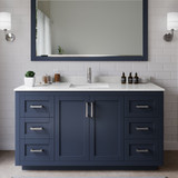 Wyndham WCF292960SBNC2UNSM58 Miranda 60 Inch Single Bathroom Vanity in Dark Blue, Light-Vein Carrara Cultured Marble Countertop, Undermount Square Sink, Brushed Nickel Trim, 58 Inch Mirror
